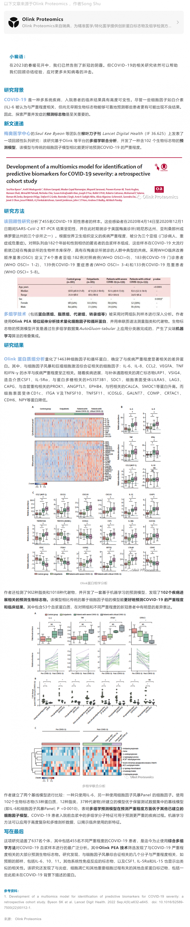 2023-04-07 柳葉刀子刊 | 回顧性隊列多組學研究對 COVID-19 嚴重程度預測模型的開發