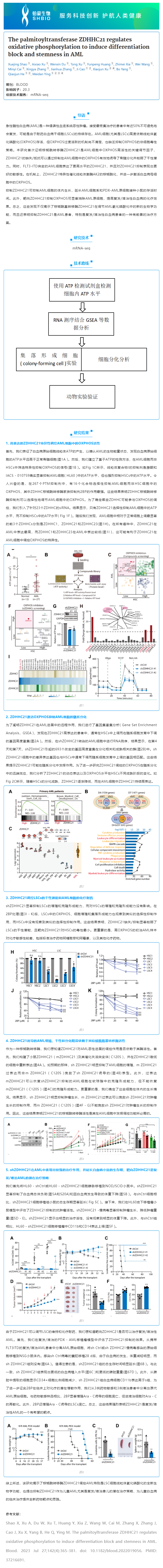 2023-08-14 mRNA-seq 項目文章_棕櫚酰轉移酶 ZDHHC21 調節氧化磷酸化誘導 AML 分化阻滯和干性
